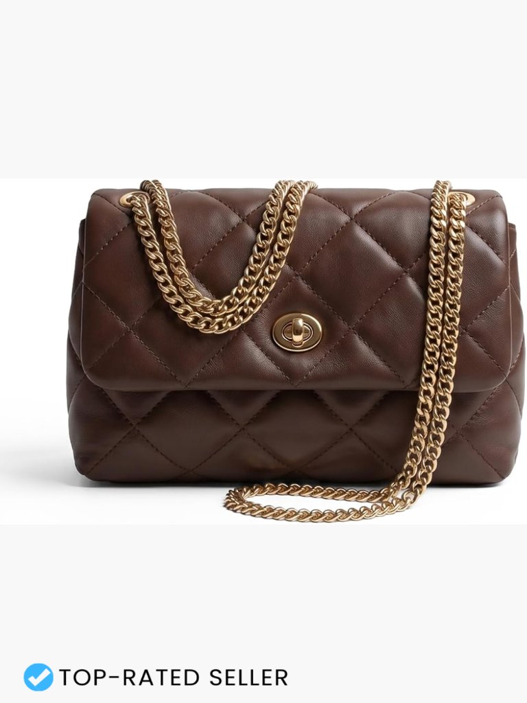 Quilted Crossbody Bag With Chain Strap - Small Trendy Vegan Leather Shoulder Bag